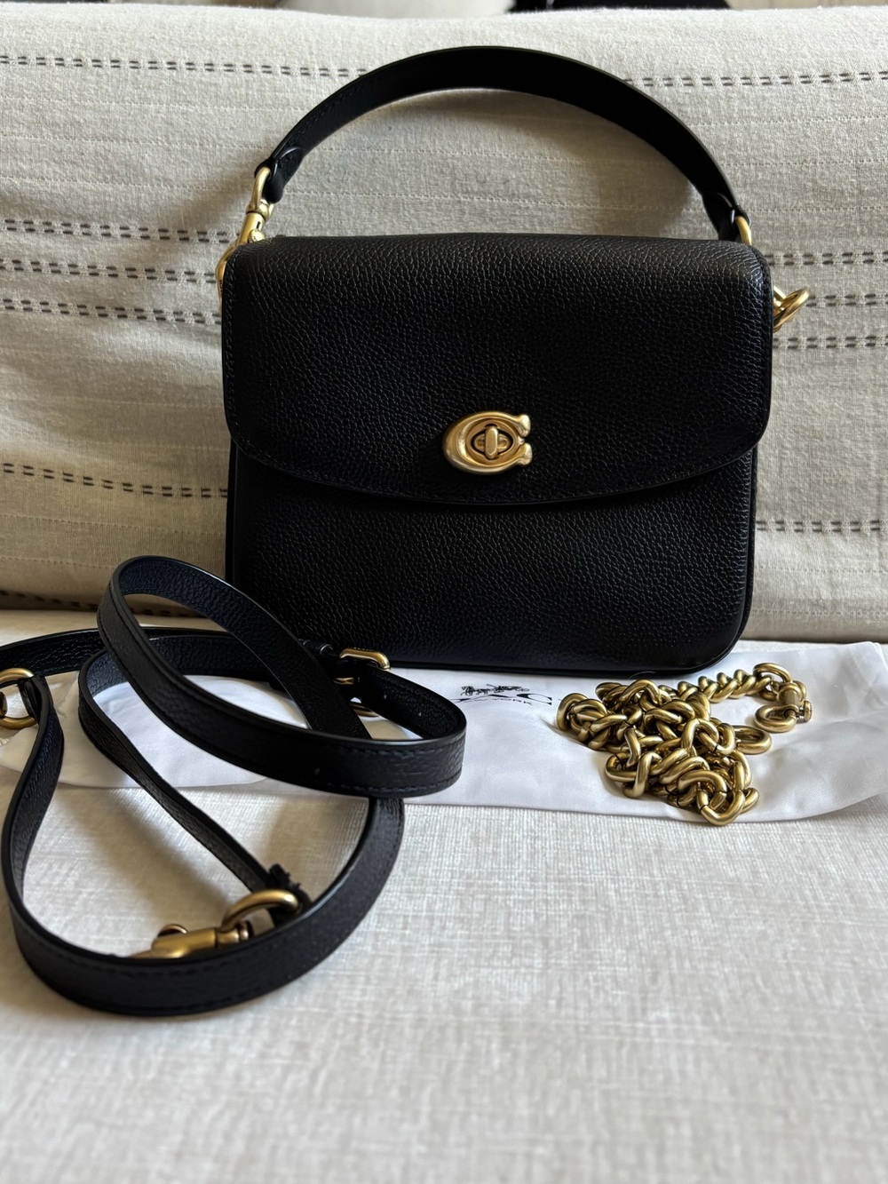 Coach Cassie 19 Black Leather Top-Handle Crossbody Bag with Gold Hardware